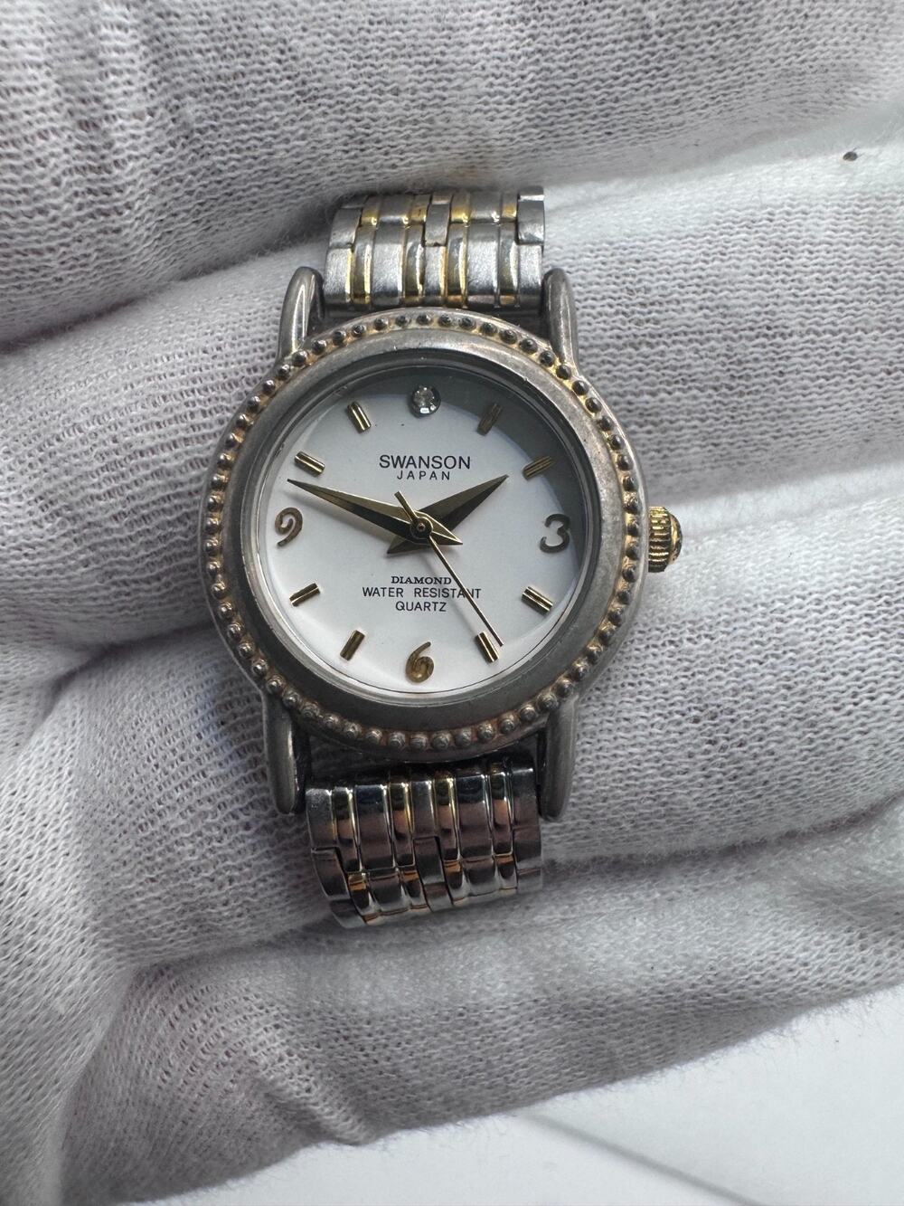 Swanson Japan Quartz Watch Two-Tone Day Date Diamond Vintage